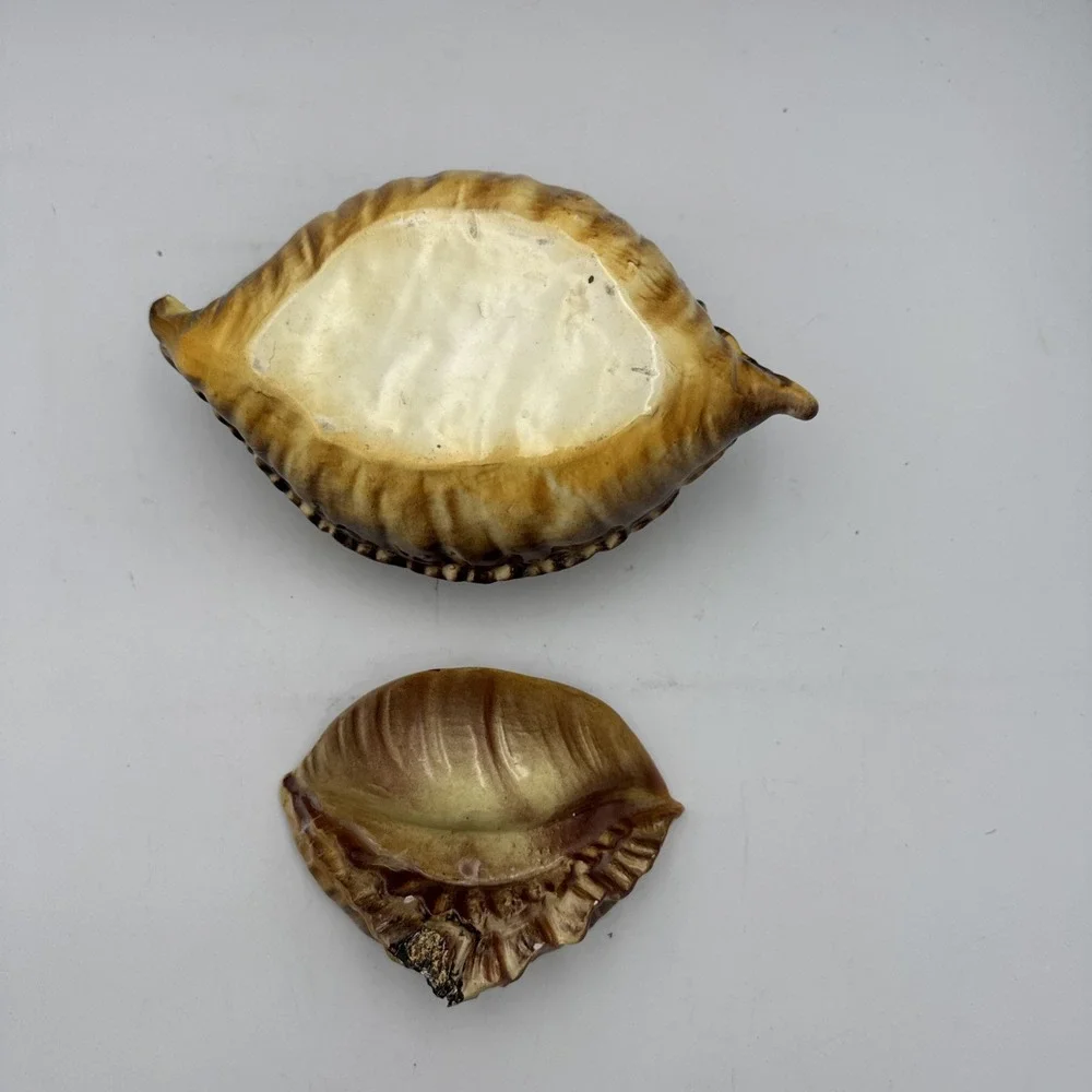 Vintage Atlantic Mold Ceramic Large Conch Sea Shell Planter Vase Brown Glossy